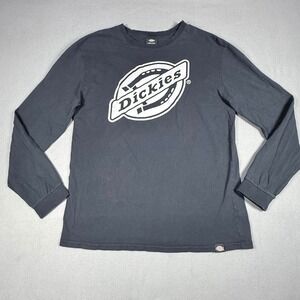Dickies Mens Long Sleeve Graphic T-Shirt Black Logo Crewneck Cotton Size Large